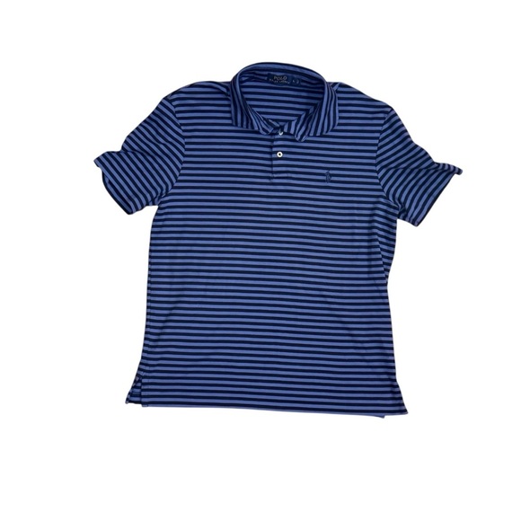 RALPH LAUREN Polo Shirt Blue and Black Striped Short Sleeve Large Blue Pony - Picture 1 of 3